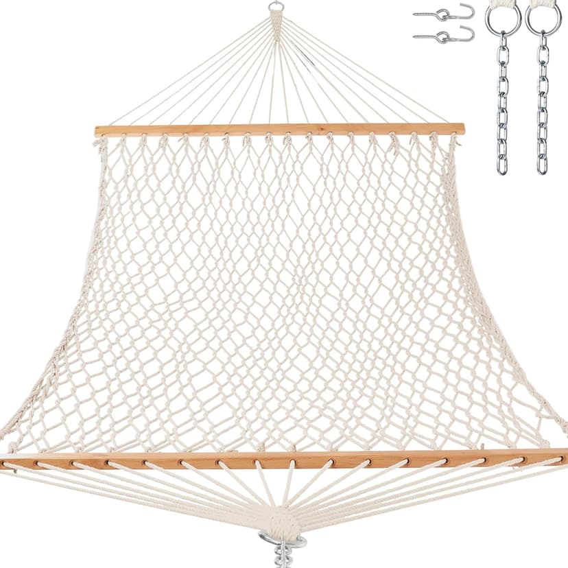 12ft Rope Hammocks, 46'' Wide Hardwood Spreader Bar (Beige, Twin)