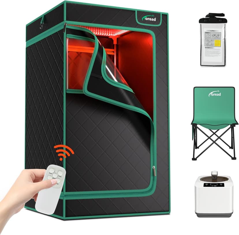 TOREAD Portable Infrared Steam Sauna with 660nm Red Light Therapy Saunas for Home,Red Light Sauna with 3L 1200W Steamer, Adjustable Temperature, Timer Setting, Remote Control, Folding Sauna Chair