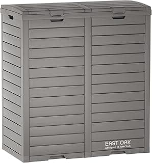 EAST OAK 76 Gallon Outdoor Trash Can | Waterproof Resin Garbage Can with Tiered Lid & Drip Tray | Outside Trash Bin for Patio | Kitchen, Backyard & Deck | Gray Color