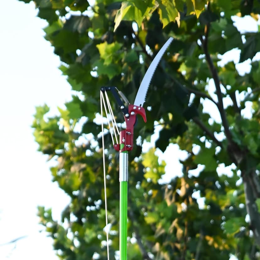 27FT Manual Pole Saw, Tree Branch Trimmer with 8-Section Fiberglass Handle, Sharp Steel Blade and Scissors, Lightweight Extendable Design for High Branch Trimming, Ideal for Palms and Shrubs