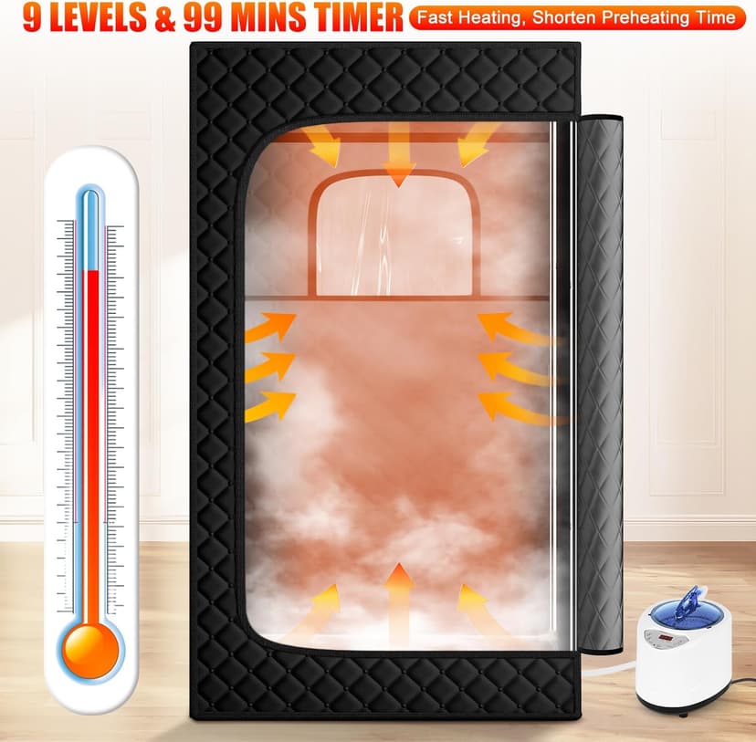 Upgraded Sauna Box for Relaxation, Detoxification, Portable Steam Sauna for Home with Steamer, 9 Levels, 2.6’ x 2.6’ x 5.9’
