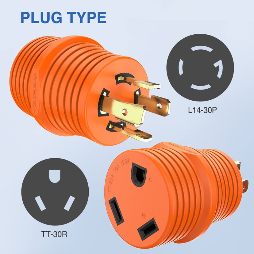 Nilight 30 A to 30A RV Power Adapter 4 Prong Locking Plug 125 Volt Heavy Duty Converter L14-30P to TT-30R 30Amp Male 30 Amp Female Receptacle for RVs Camper Caravan Generator