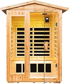 Far Infrared Sauna Room for 2 Persons Low EMF Home Indoor/Outdoor Saunas Canadian Premium Hemlock Wood-Sweating Detox-Colored Light Spectrum-LCD Display-Bluetooth