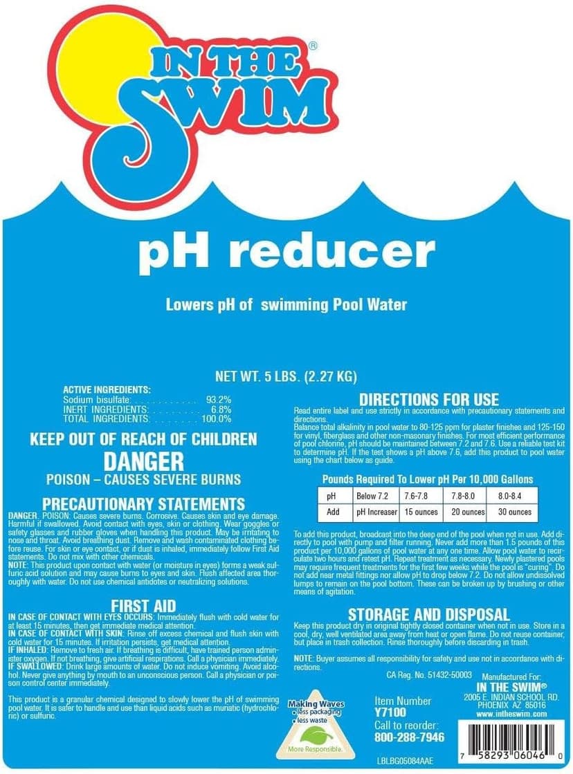 In The Swim pH Reducer for Swimming Pools, Spas, and Hot Tubs - Lowers Alkalinity - Prevents Cloudy Water - Balances Water - 90% Sodium Bisulfate - 10 Pounds