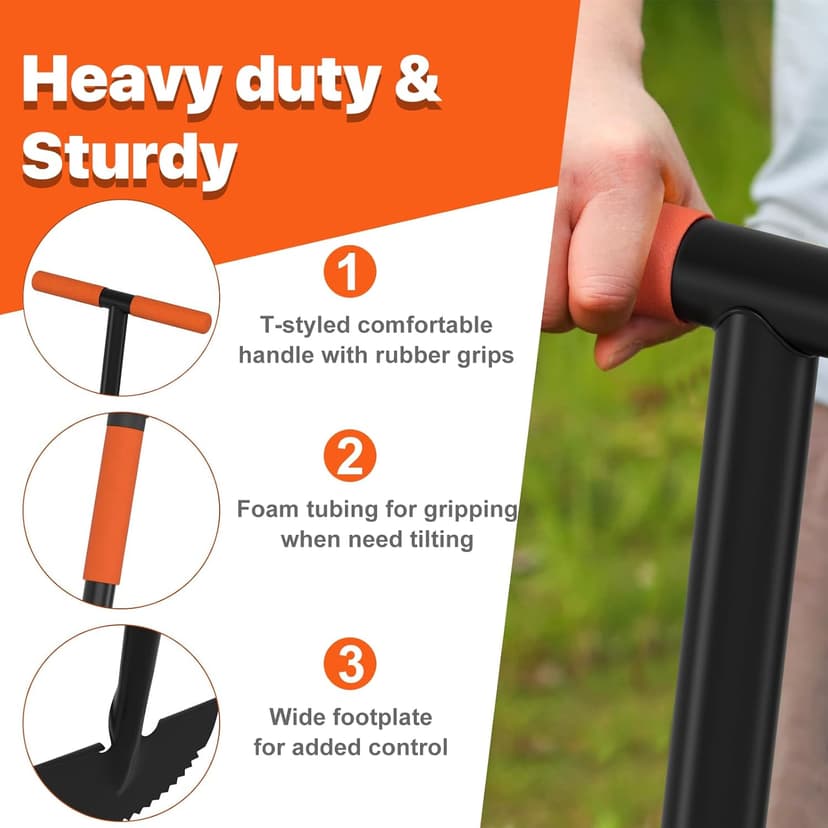 Manual Edger Lawn Tool, 41-inch Lawn Edger with Saw Tooth Blade, Half Moon Hand Edger with Metal Shaft, T-Grip Handle, Heavy Duty Garden Edger Tool for Sidewalk, Grass, Yard, Landscape