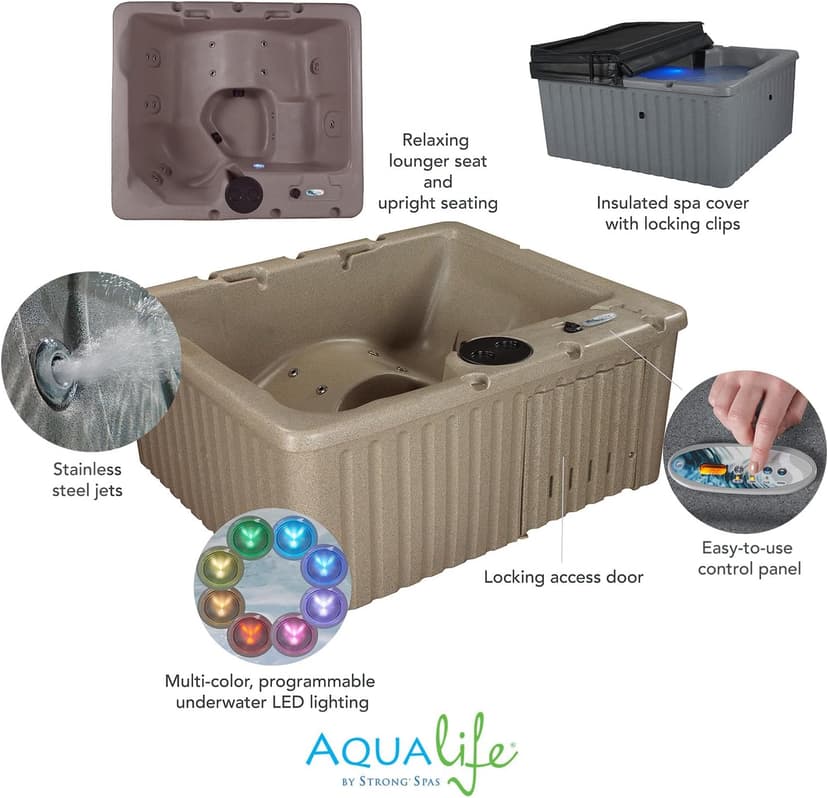 Aqualife Current Outdoor Hot Tub, Free Extras, Fits 4-Adults, Plug and Play Spa, Free Cover Included, Made in USA
