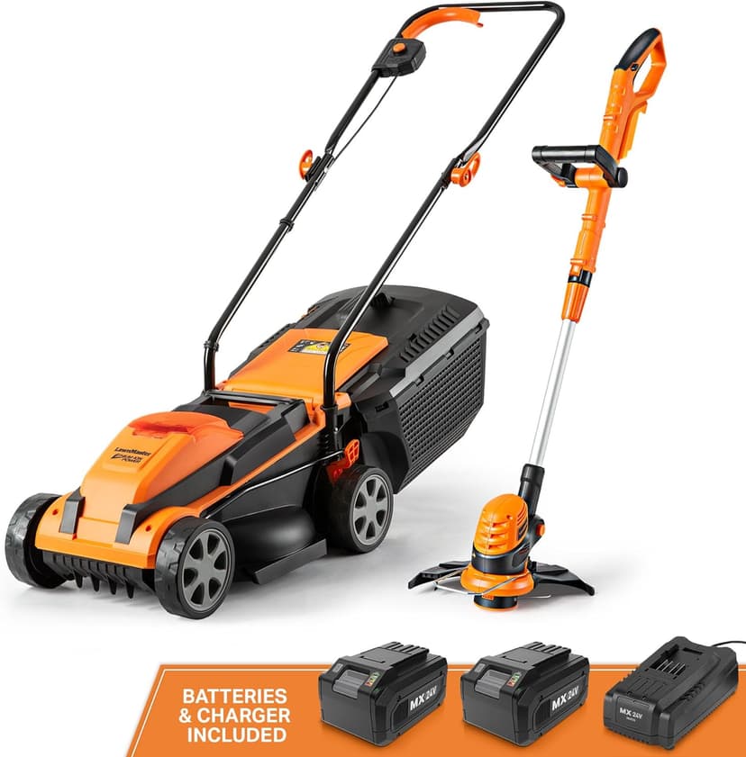 LawnMaster 20VMWGT 24V Max 13-inch Lawn Mower and Grass Trimmer 10-inch Combo with 2x4.0Ah Batteries and Charger