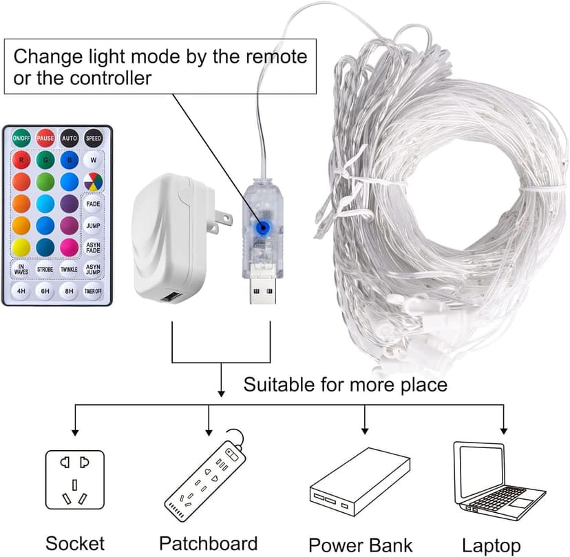 16 Colors Changing Curtain Lights - 250 LED 9.8 X 8.8 FT Fairy String, 7 Modes Twinkle with Remote, Backdrop Wall Hanging Dripping for Bedroom Backyard Halloween Christmas Decor