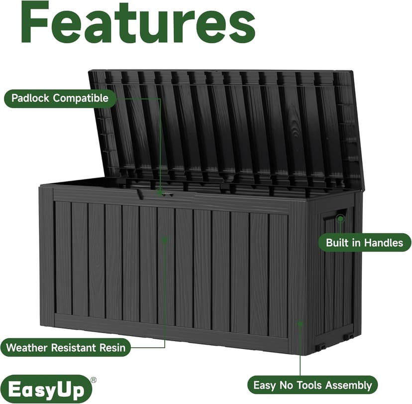 75 Gallon Outdoor Storage Box, Resin Waterproof UV-Resistant Deck Box, Reinforced Stability for Patio, Garden, and Poolside, Striped Black