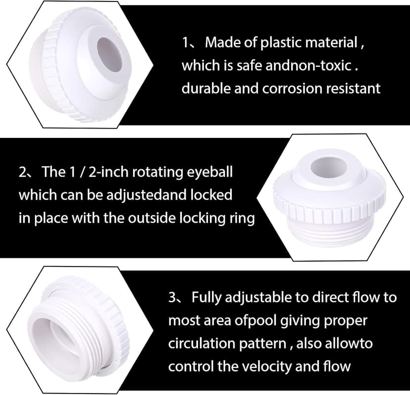 Thinp 2 Pieces Pool Jet Nozzles, 3/4" Directional Flow Eyeball Inlet Jet, Swimming Pool Return Jet Replacement Parts Fittings Spa with 1-1/2 Inch MIP Thread Pool Accessories for Cleaning