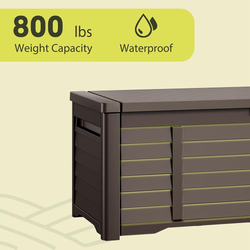 YITAHOME 120 Gallon Large Outdoor Storage Deck Box, Waterproof Cushion Storage Bench with Lockable Lid for Patio, Pool Supplies, Garden Tools, Resin, Dark Brown
