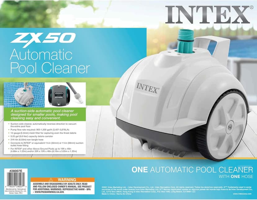 INTEX 28007E ZX50 Suction-Side Above Ground Automatic Vacuum Pool Cleaner: For Smaller Pools – Cleans Pool Floor – Removes Debris – Removable Filter Tray – 21ft Tangle Free Hose