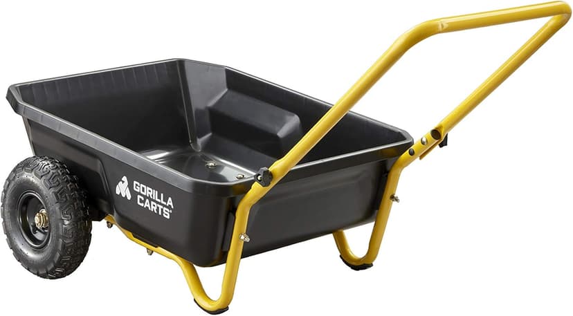 Gorilla Carts GCR-4 Poly Dump Cart, 2-Wheel Garden Wagon with Foldable Handle, 4 cu ft, 300 lb. Capacity, Black/Yellow