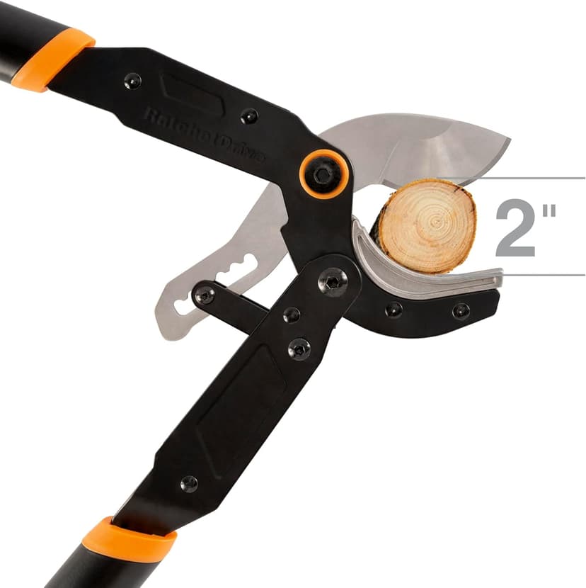 Fiskars Ratchet Drive Anvil Lopper 32 Inch Heavy Duty Tree Trimmer, 2 inch Cut Capacity, Riveted Handles for Easy Squeeze Cutting Power
