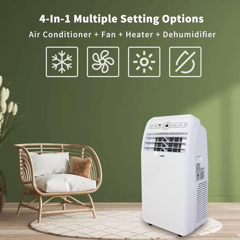 Uhome 12,000 BTU, 2024 New Portable Air Conditioner with Heat, 4-in-1 function Dehumidifier & Fan, Cools & Heats Space up to 400 Sq.ft, Remote Control and Window Kit Included, White