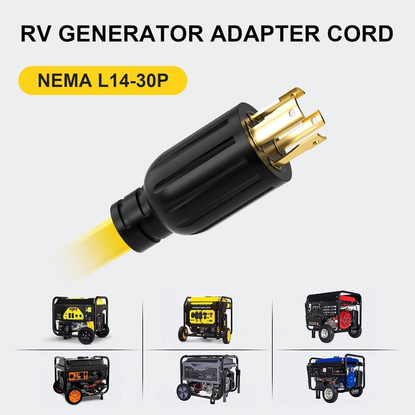 ACKING 30 Amp NEMA L14-30/Four 5-20R Generator Locking Cord, 4-Prong 10 Gauge Cord to Household Cable,Generator Adapter, 125/250V 30 Amp 7500 Watts UL Listed, 1.5FT