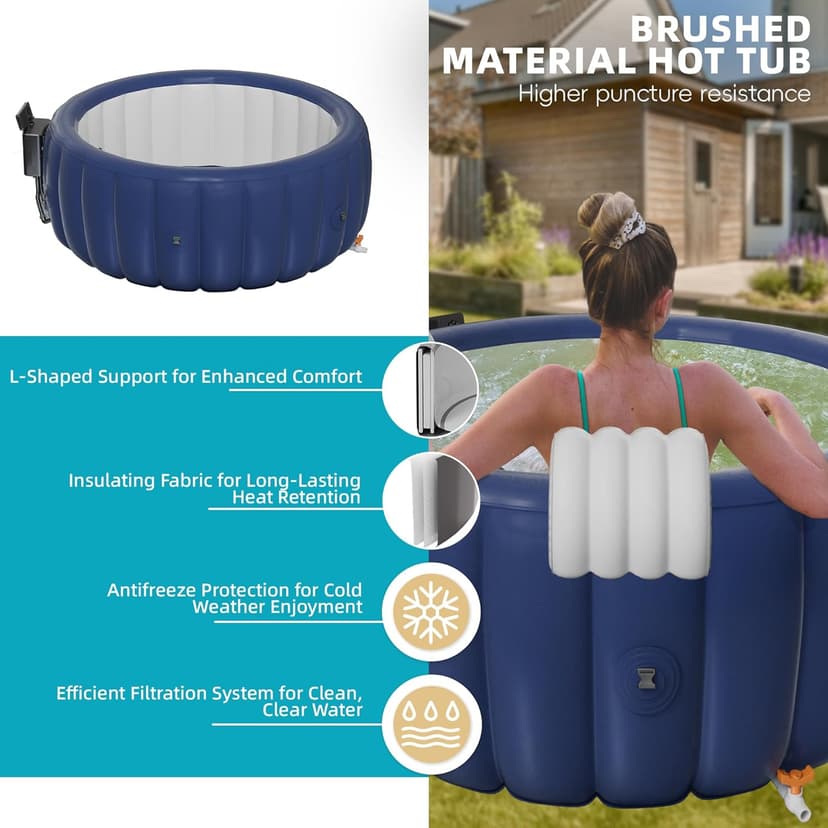 2-4 Person Inflatable Hot Tub, Portable Outdoor Spa with 146 Soothing Air Jets(73" x 28"), Portable Hot Tub with Cover and Heater Pump, Blue