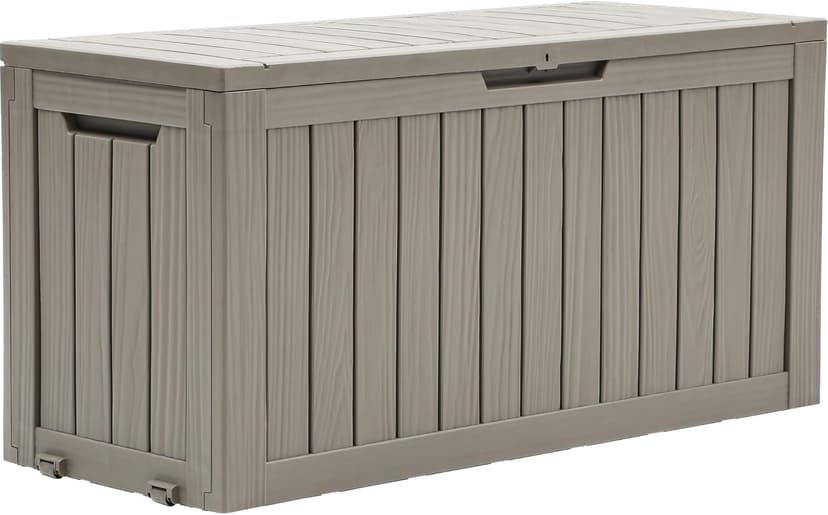 YITAHOME 72 Gallon Outdoor Storage Box, Resin Deck Box Indoor & Outdoor Patio Storage Box w/Wheels for Throw Pillows, Athletic Gear, Yard Implements (Light Brown)