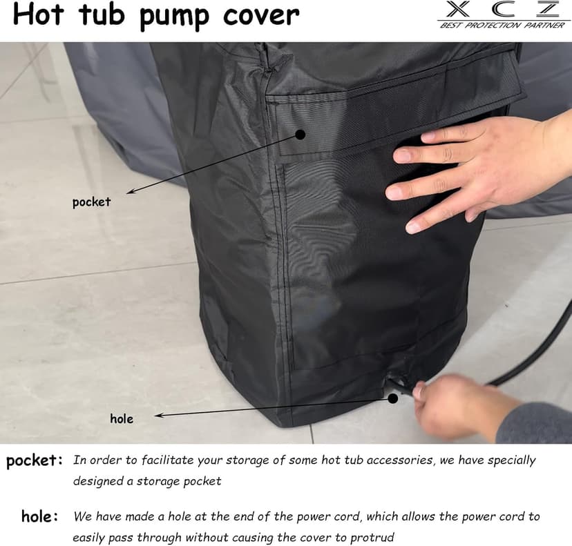 XCZ hot tub Pump Cover. with Thermal Insulation Aluminum Film, Waterproof, Sunscreen, Insulation. Spa Heat Pump Insulation Cover. (Black)