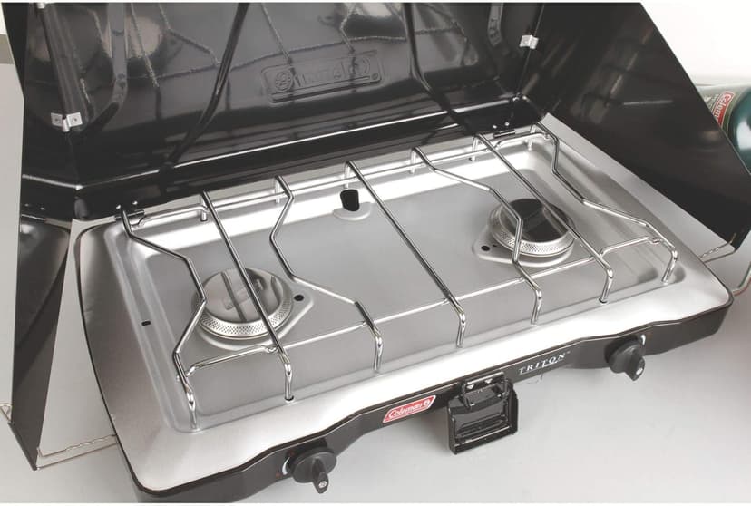 Coleman Triton 2-Burner Propane Stove, Portable Camping Cooktop with 2 Adjustable Burners & Wind Guards, 22,000 BTUs of Power