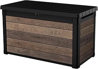 Keter Signature Collection 100 Gallon Resin Deck Box Organization and Storage Box for Patio Outdoor Cushions, Throw Pillows, Garden Tools and Pool Supplies, Walnut