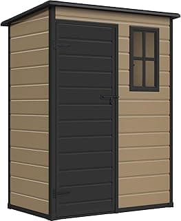 DWVO 5x3 FT Outdoor Storage Shed with Reinforced Floor, All-Weather Resin Storage Shed with Lockable Door & Window, Waterproof Plastic Tool Storage for Garden, Backyard, Patio, Lawn
