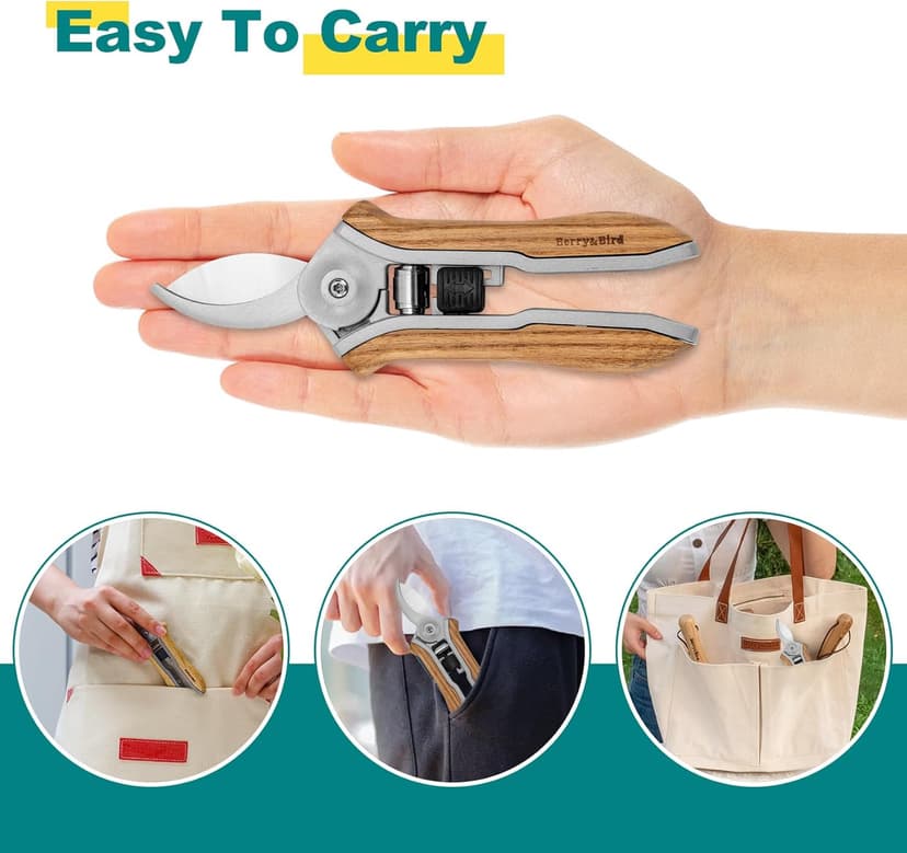 Mini Pruning Shears for Gardening Curved Blades Hand Pruners with Wooden Handle Garden Scissors Snips Stainless Steel Trimming Small Clippers Bonsai Compact Size Sheaering Tool