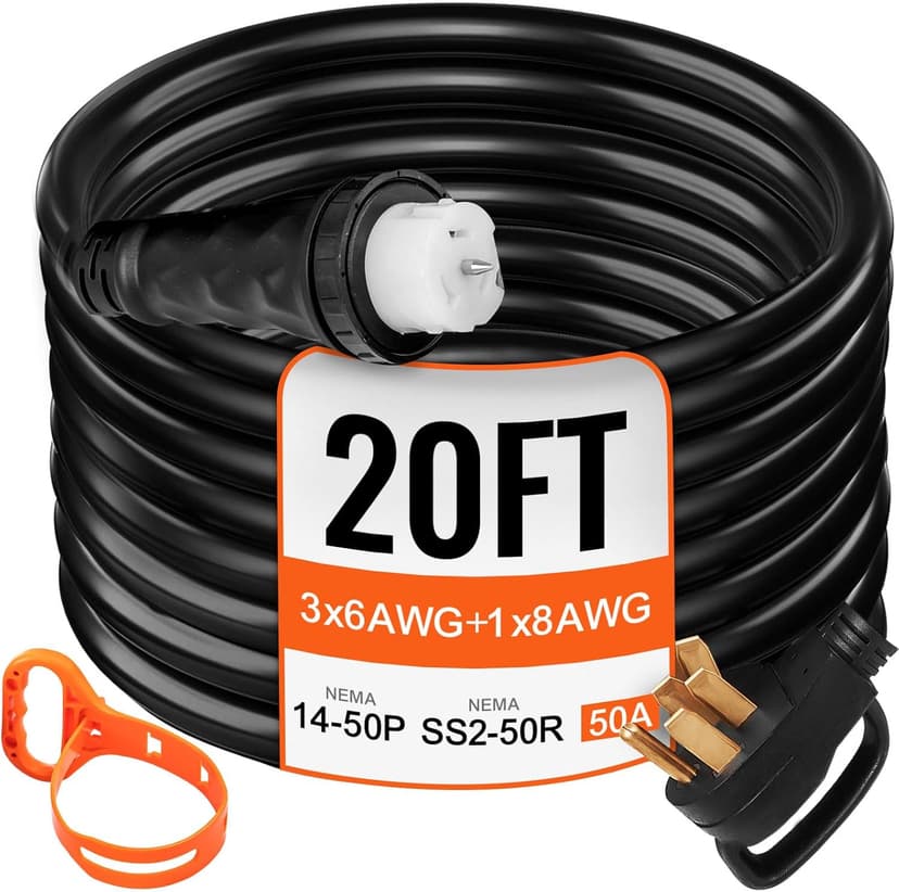 VEVOR 20 FT 50 Amp Generator Extension Cord NEMA N14-50P & SS2-50R & CS6364, STW 6/3 + 8/1 AWG 125V 250V Generator Power Cord Twist Lock Connectors