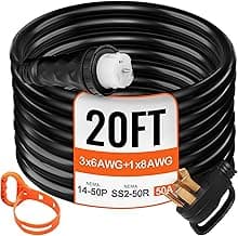 VEVOR 20 FT 50 Amp Generator Extension Cord NEMA N14-50P & SS2-50R & CS6364, STW 6/3 + 8/1 AWG 125V 250V Generator Power Cord Twist Lock Connectors