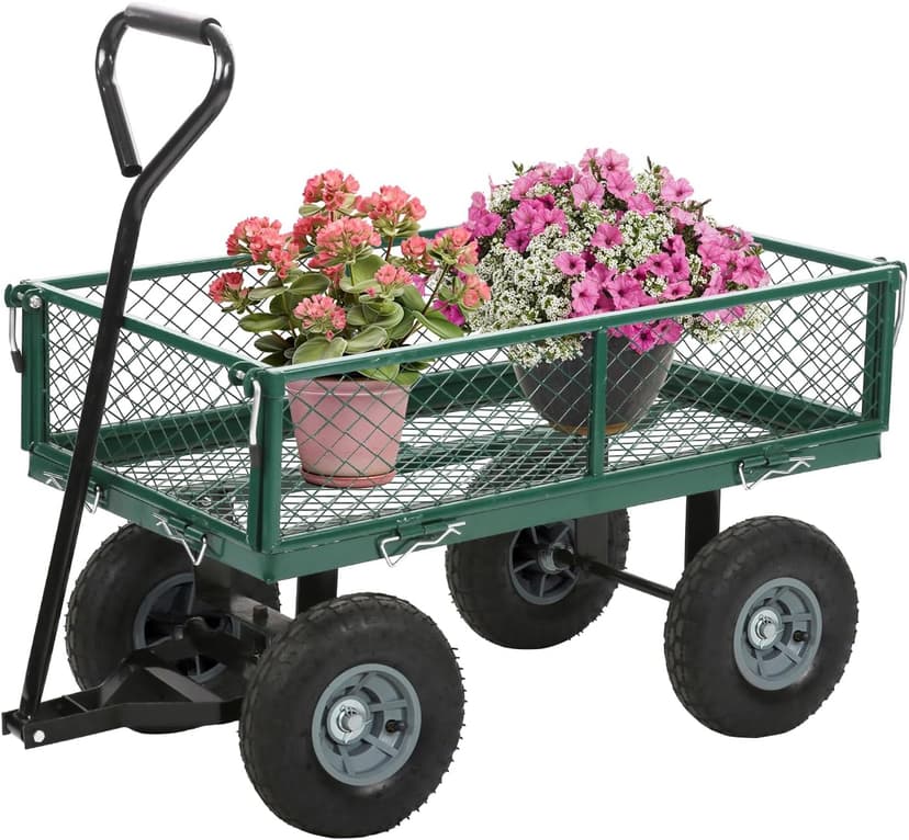 Garden Cart Wagon - 400 lbs Capacity Heavy-Duty Steel Mesh Utility Cart with Removable Sides, All-Terrain Wheels & Pull Handle for Yard, Lawn & Garden Hauler