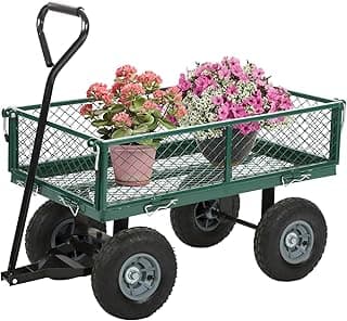 Garden Cart Wagon - 400 lbs Capacity Heavy-Duty Steel Mesh Utility Cart with Removable Sides, All-Terrain Wheels & Pull Handle for Yard, Lawn & Garden Hauler