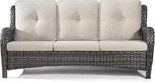 Joyside Outdoor Patio Couch Wicker Sofa - 3 Seater Rattan Sofa for Outside Patio Garden with Deep Seating and Olefin Cushions(Mixed Grey/Beige)