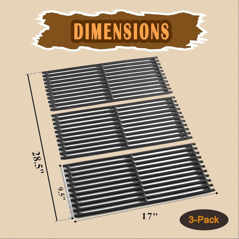 SafBbcue 17 in Cooking Grates Replacement Parts for Charbroil Tru Infrared Grill 463242715, 463242716, 463276016, 466242715, 466242815, Lowes 606682, 639322 Gas Grill, Cast Iron Cooking Grids, 3 Pack