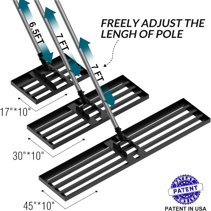 Walensee Lawn Leveling Rake, 6.5FT 17"x10" Levelawn Tool, Heavy Duty Effort Saving Lawn Level Tool, Stainless Steel Handle Lawn Leveler for Yard Garden Golf Course, Ease Level Soil Sand Dirt Surfaces