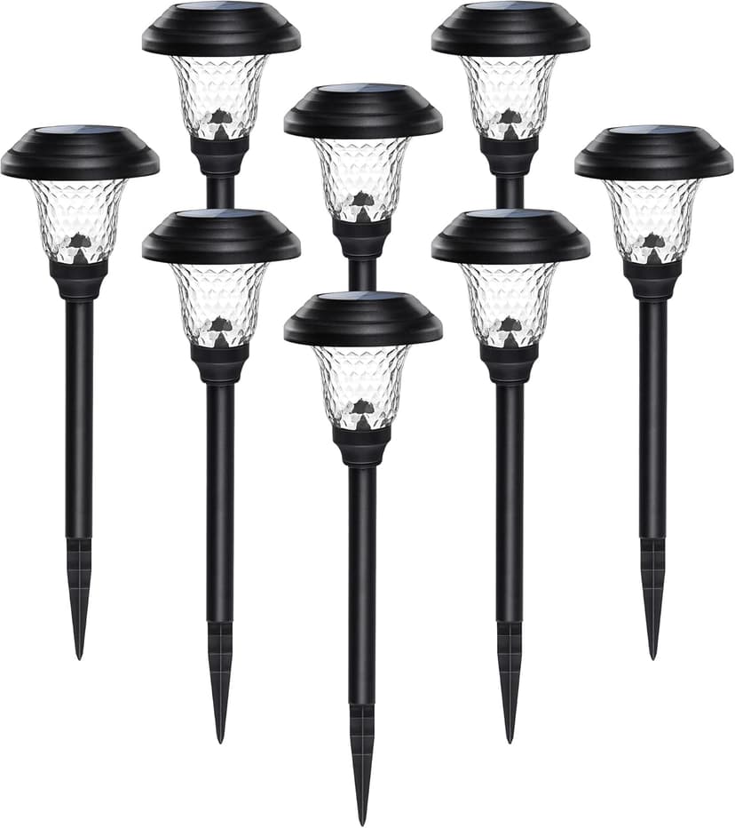 GIGALUMI 8 Pack Solar Pathway Lights, Solar Garden Lights Outdoor Warm White, Waterproof Led Path Lights for Yard, Patio, Landscape, Walkway (Black)