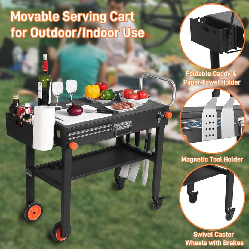 Portable Outdoor Grill Table, Folding Grill Cart Solid and Sturdy, Blackstone Griddle Stand Large Space, Blackstone Table with Paper Towel Holder, Grill Stand for Blackstone Griddle, Ninja Grills etc