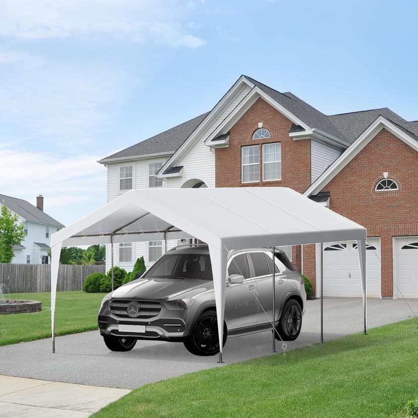 Carport 10x20 Heavy Duty Portable Garage,Galvanized Frame Carport Canopy,Portable Garages and Shelters with 8 Leg&4 Wind Rope,Car Tent Garage with All-Season Tarp for Boat Truck Bike,Without Sidewall