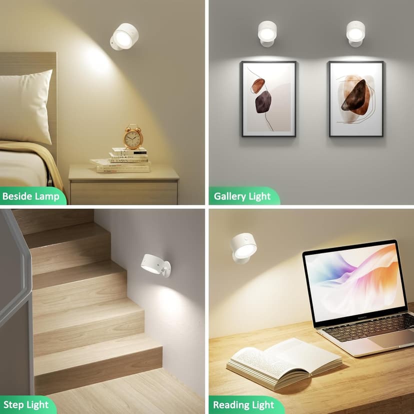 LED Wall Sconces 2 Pcs with Remote, Wall Mounted Lights Rechargeable Battery Operated, 3 Color Temperatures & Dimmable Wall Lamp Magnetic 360° Rotation Wireless Light for Bedroom Living Room