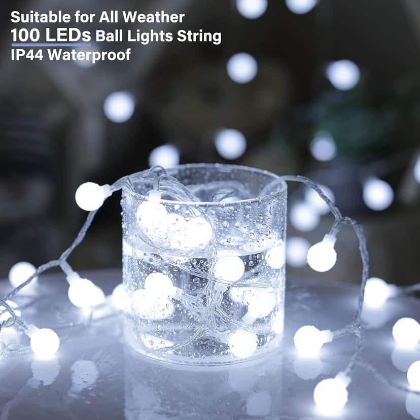 Minetom 33 Feet 100 Led Globe Ball String Lights, Fairy String Lights Plug in with Remote, Waterproof Globe String Lights for Indoor Outdoor Party Wedding Christmas Tree Garden Decoration, Pure White