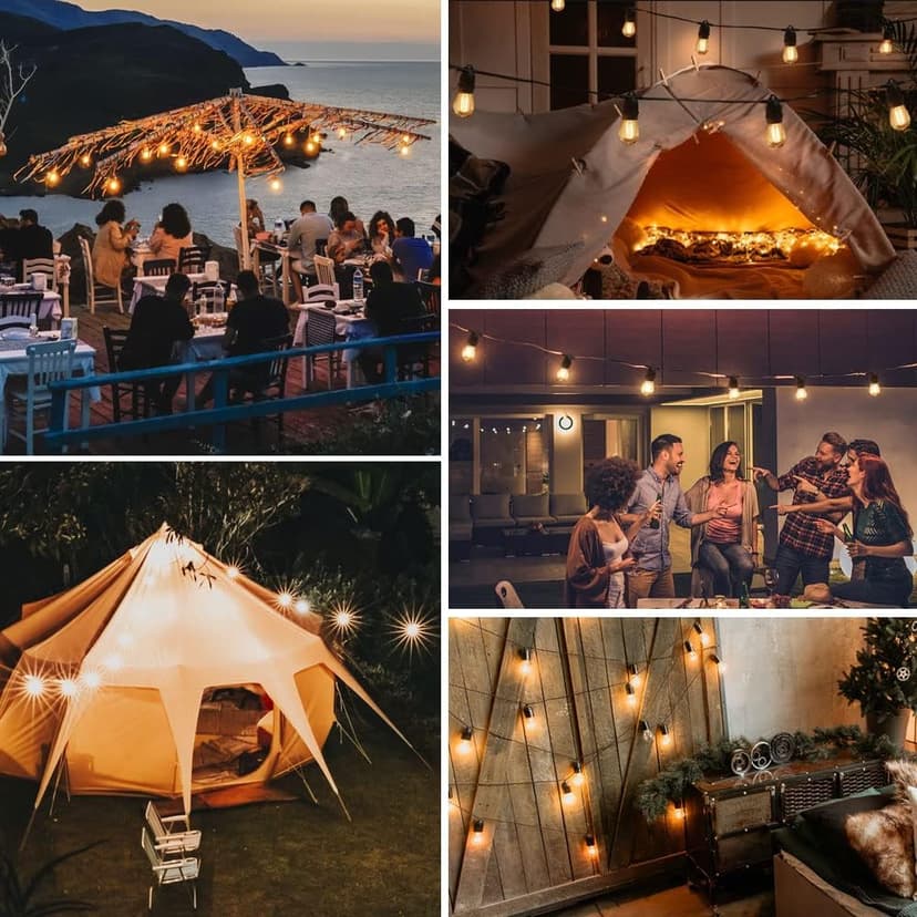 24.6Ft USB Powered Outdoor String Lights with 10 pcs Waterproof & Shatterproof S14 LED Bulbs, Lightweight Dimmable Garden Festoon String Lights for Camping BBQ Christmas Party
