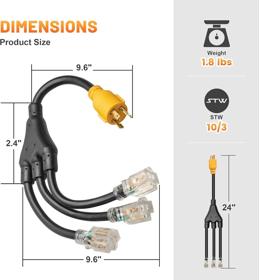 MECMO Shore Power NEMA L5-30P to 3X 5-15R/5-20R RV Generator Adapter Marine 30 Amp to 110 15 Amp Household Regular Connector, 30A 3 Prong Locking Generator Male L5-30P to 5-15R 5-20R 3-Way Female