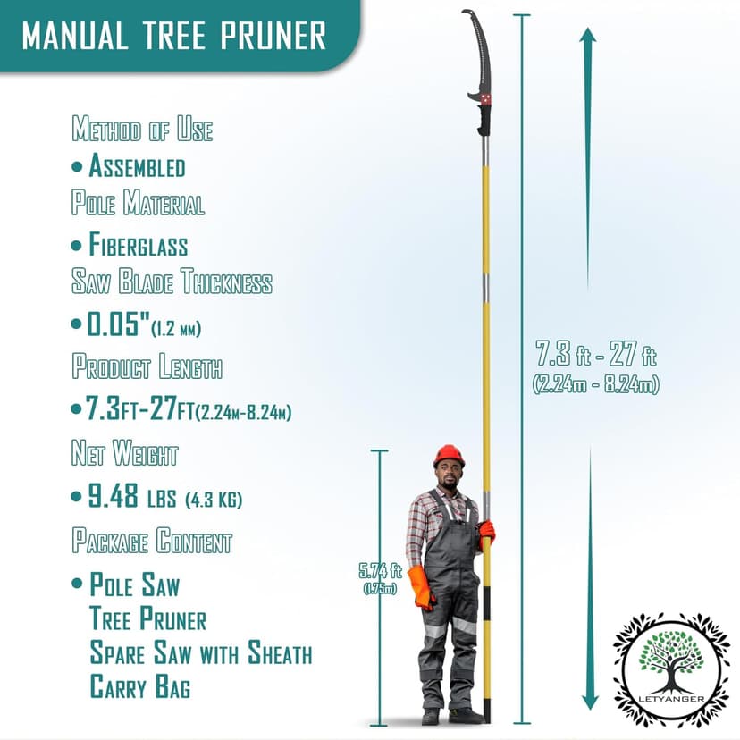 Pole Saws for Tree Trimming, 7.3-27 ft Extendable Tree Trimmers Long Handle Pruner, Sharp Steel Blade and Scissors High Branches Trimming, Tree Pruner, Tree Saw
