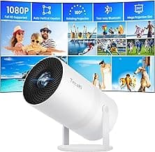 [Two-Way Bluetooth 5.2] Mini Portable Projector 4K 1080P Supported Projection, Tecaki Smart Projector with 180°Rotatable Stand Auto Keystone Correction Long Lens Life for Home Theater, Outdoor Movie