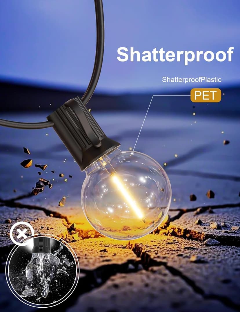 Outdoor String Lights 300 FT Globe LED Patio Lights with G40 Plastic Bulbs,Waterproof Shatterproof Dimmable Connectable Hanging for Backyard Porch Balcony Party Cafe Deck Decor