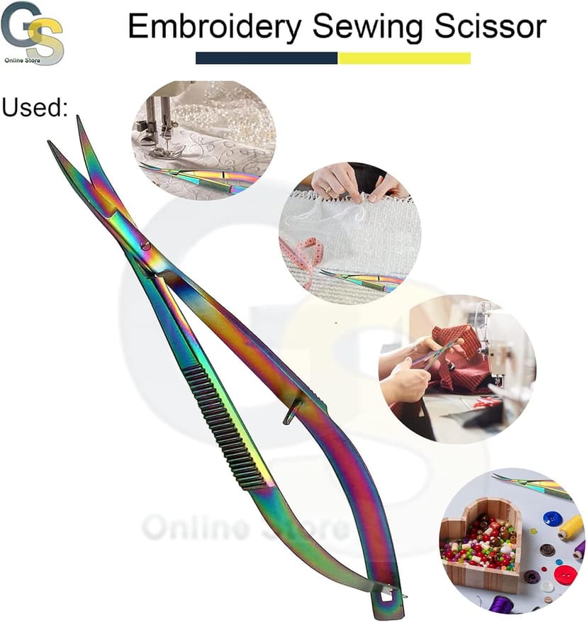 Embroidery Sewing Scissor - Titanium Spring Action Scissor 4.5" - German Grade Stainless Steel, Curved Tip, Snips, Thread Scissor - G.S Online Store