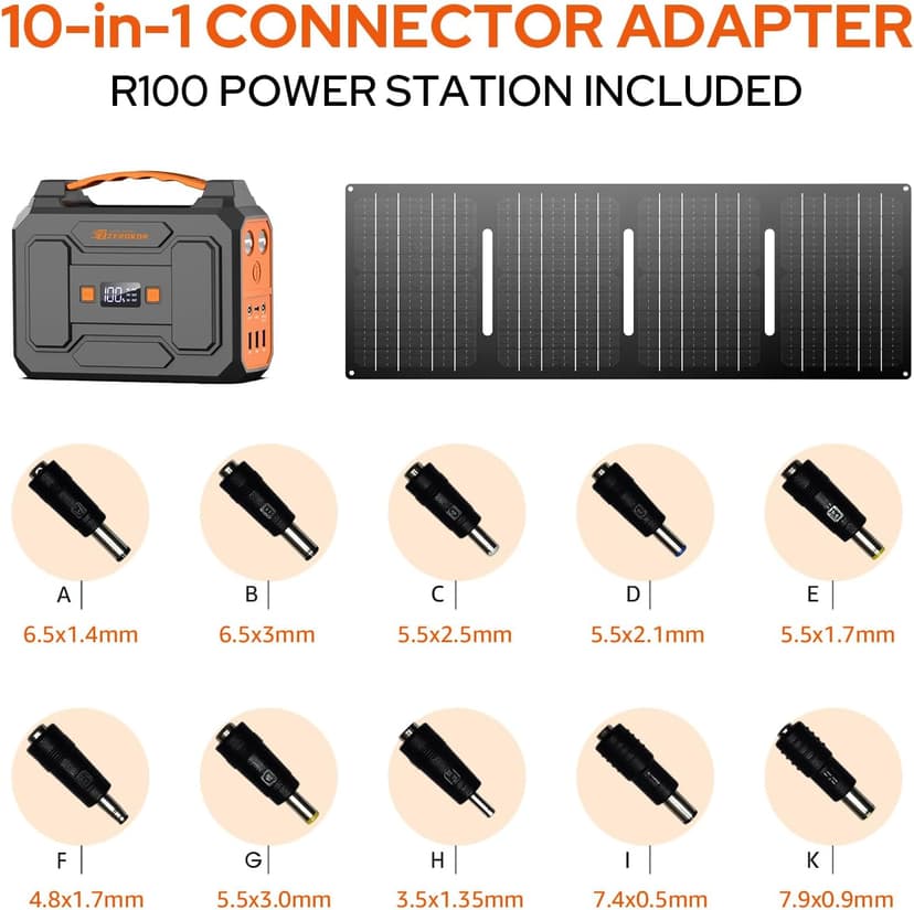 Portable Power Station with Foldable 40W Solar Panel, 100W Solar Powered Generator with Panels,110V AC Outlet Camping Solar Power Bank 146Wh Lithium Battery Pack for Home RV Outdoor Power Outage