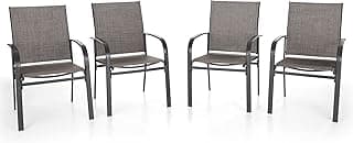 Patio Dining Chairs Set of 4, Outdoor Textilene Dining Chairs, Patio Furniture Chairs with Armrest, Brown