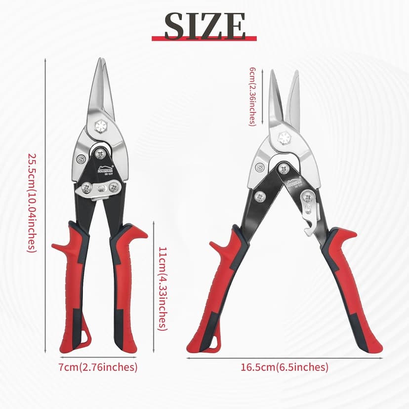 Aviation Snips, 10 Inch Tin Snips, Straight Cut, Heavy Duty Sheet Metal Cutter with Safety Lock and Non-slip Handle, CR-V Steel Sharp Teeth, Shears Scissors for Cutting Metal Sheet
