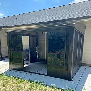 Domi 10'x12' Wall Mounted Sunroom Kit, Small Patio Solarium All Season, Aluminum Enclosed Gazebo with Galvanized Steel Roof, 2 Sliding Doors, Removable PVC Screen, Lean to Sun Room for Backyard, Deck