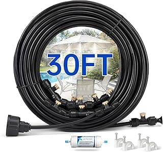 Misting Cooling System for Outdoor Patio & Garden - Brass Nozzles, UV-Resistant Tubing, DIY Installation - Water-Saving Backyard Mister for Greenhouse, Trampoline, Pool, BBQ Parties (30FT / 9M)